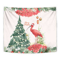 Trinidad And Tobago Christmas Tapestry Scarlet Ibis Wild Poinsettia Watercolor - Wonder Print Shop
