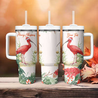 Personalized Trinidad And Tobago Christmas Tumbler With Handle Scarlet Ibis Wild Poinsettia Watercolor - Wonder Print Shop