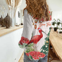 Personalized Trinidad And Tobago Christmas Women Casual Shirt Scarlet Ibis Wild Poinsettia Watercolor - Wonder Print Shop