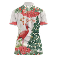 Personalized Trinidad And Tobago Christmas Women Polo Shirt Scarlet Ibis Wild Poinsettia Watercolor - Wonder Print Shop
