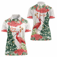 Personalized Trinidad And Tobago Christmas Women Polo Shirt Scarlet Ibis Wild Poinsettia Watercolor - Wonder Print Shop