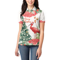 Personalized Trinidad And Tobago Christmas Women Polo Shirt Scarlet Ibis Wild Poinsettia Watercolor - Wonder Print Shop
