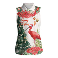 Personalized Trinidad And Tobago Christmas Women Sleeveless Polo Shirt Scarlet Ibis Wild Poinsettia Watercolor - Wonder Print Shop