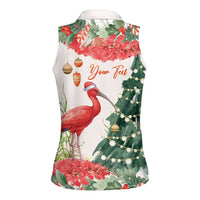Personalized Trinidad And Tobago Christmas Women Sleeveless Polo Shirt Scarlet Ibis Wild Poinsettia Watercolor - Wonder Print Shop