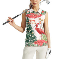 Personalized Trinidad And Tobago Christmas Women Sleeveless Polo Shirt Scarlet Ibis Wild Poinsettia Watercolor - Wonder Print Shop