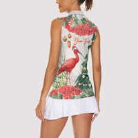 Personalized Trinidad And Tobago Christmas Women Sleeveless Polo Shirt Scarlet Ibis Wild Poinsettia Watercolor - Wonder Print Shop