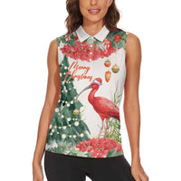 Personalized Trinidad And Tobago Christmas Women Sleeveless Polo Shirt Scarlet Ibis Wild Poinsettia Watercolor - Wonder Print Shop