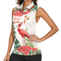 Personalized Trinidad And Tobago Christmas Women Sleeveless Polo Shirt Scarlet Ibis Wild Poinsettia Watercolor - Wonder Print Shop