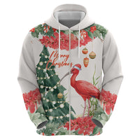 Personalized Trinidad And Tobago Christmas Zip Hoodie Scarlet Ibis Wild Poinsettia Watercolor - Wonder Print Shop