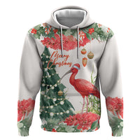 Personalized Trinidad And Tobago Christmas Zip Hoodie Scarlet Ibis Wild Poinsettia Watercolor - Wonder Print Shop