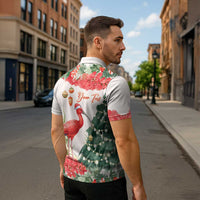 Personalized Trinidad And Tobago Christmas Zipper Polo Shirt Scarlet Ibis Wild Poinsettia Watercolor - Wonder Print Shop