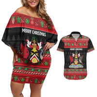 Trinidad And Tobago Christmas Couples Matching Off Shoulder Short Dress and Hawaiian Shirt Merry Xmas Coat Of Arms - Wonder Print Shop