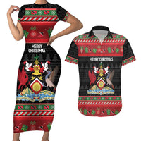 Trinidad And Tobago Christmas Couples Matching Short Sleeve Bodycon Dress and Hawaiian Shirt Merry Xmas Coat Of Arms - Wonder Print Shop