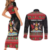 Trinidad And Tobago Christmas Couples Matching Short Sleeve Bodycon Dress and Long Sleeve Button Shirt Merry Xmas Coat Of Arms - Wonder Print Shop