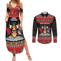 Trinidad And Tobago Christmas Couples Matching Summer Maxi Dress and Long Sleeve Button Shirt Merry Xmas Coat Of Arms - Wonder Print Shop