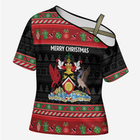 Trinidad And Tobago Christmas Cross Shoulder Shirt Merry Xmas Coat Of Arms - Wonder Print Shop