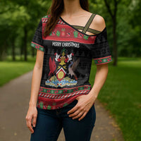 Trinidad And Tobago Christmas Cross Shoulder Shirt Merry Xmas Coat Of Arms - Wonder Print Shop