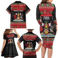 Trinidad And Tobago Christmas Family Matching Long Sleeve Bodycon Dress and Hawaiian Shirt Merry Xmas Coat Of Arms - Wonder Print Shop
