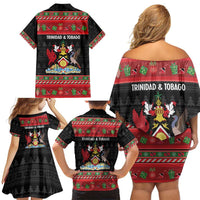 Trinidad And Tobago Christmas Family Matching Off Shoulder Short Dress and Hawaiian Shirt Merry Xmas Coat Of Arms - Wonder Print Shop