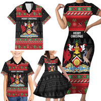 Trinidad And Tobago Christmas Family Matching Short Sleeve Bodycon Dress and Hawaiian Shirt Merry Xmas Coat Of Arms - Wonder Print Shop