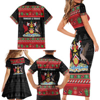 Trinidad And Tobago Christmas Family Matching Short Sleeve Bodycon Dress and Hawaiian Shirt Merry Xmas Coat Of Arms - Wonder Print Shop