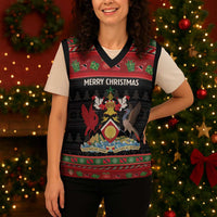 Trinidad And Tobago Christmas Knitted V-Neck Vest Merry Xmas Coat Of Arms - Wonder Print Shop