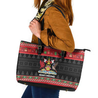 Trinidad And Tobago Christmas Leather Tote Bag Merry Xmas Coat Of Arms - Wonder Print Shop