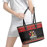 Trinidad And Tobago Christmas Leather Tote Bag Merry Xmas Coat Of Arms - Wonder Print Shop