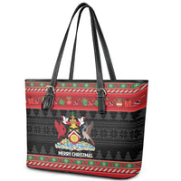 Trinidad And Tobago Christmas Leather Tote Bag Merry Xmas Coat Of Arms - Wonder Print Shop