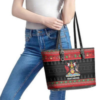 Trinidad And Tobago Christmas Leather Tote Bag Merry Xmas Coat Of Arms - Wonder Print Shop