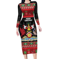 Trinidad And Tobago Christmas Long Sleeve Bodycon Dress Merry Xmas Coat Of Arms - Wonder Print Shop