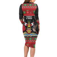 Trinidad And Tobago Christmas Long Sleeve Bodycon Dress Merry Xmas Coat Of Arms - Wonder Print Shop