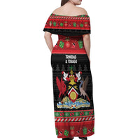 Trinidad And Tobago Christmas Off Shoulder Maxi Dress Merry Xmas Coat Of Arms - Wonder Print Shop