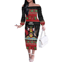 Trinidad And Tobago Christmas Off The Shoulder Long Sleeve Dress Merry Xmas Coat Of Arms - Wonder Print Shop