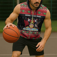 Trinidad And Tobago Christmas Sleeveless Zip Hoodie Merry Xmas Coat Of Arms - Wonder Print Shop