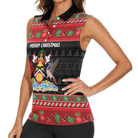 Trinidad And Tobago Christmas Women Sleeveless Polo Shirt Merry Xmas Coat Of Arms - Wonder Print Shop