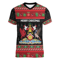 Trinidad And Tobago Christmas Women V-Neck T-Shirt Merry Xmas Coat Of Arms - Wonder Print Shop