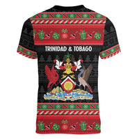 Trinidad And Tobago Christmas Women V-Neck T-Shirt Merry Xmas Coat Of Arms - Wonder Print Shop