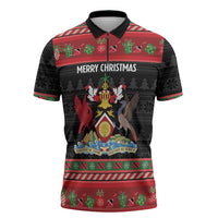 Trinidad And Tobago Christmas Zipper Polo Shirt Merry Xmas Coat Of Arms - Wonder Print Shop