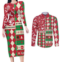 Personalized St Kitts & Nevis Cricket Christmas Couples Matching Long Sleeve Bodycon Dress and Long Sleeve Button Shirt Merry Xmas Patriots - Wonder Print Shop