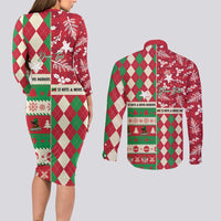 Personalized St Kitts & Nevis Cricket Christmas Couples Matching Long Sleeve Bodycon Dress and Long Sleeve Button Shirt Merry Xmas Patriots - Wonder Print Shop