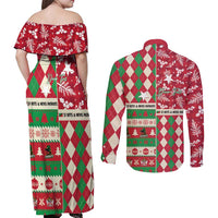 Personalized St Kitts & Nevis Cricket Christmas Couples Matching Off Shoulder Maxi Dress and Long Sleeve Button Shirt Merry Xmas Patriots - Wonder Print Shop