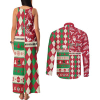 Personalized St Kitts & Nevis Cricket Christmas Couples Matching Tank Maxi Dress and Long Sleeve Button Shirt Merry Xmas Patriots - Wonder Print Shop