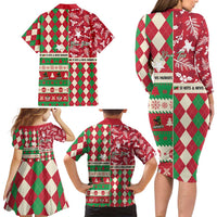 Personalized St Kitts & Nevis Cricket Christmas Family Matching Long Sleeve Bodycon Dress and Hawaiian Shirt Merry Xmas Patriots - Wonder Print Shop
