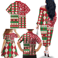 Personalized St Kitts & Nevis Cricket Christmas Family Matching Off The Shoulder Long Sleeve Dress and Hawaiian Shirt Merry Xmas Patriots - Wonder Print Shop