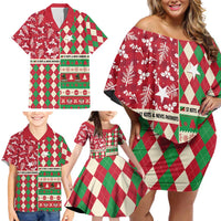 Personalized St Kitts & Nevis Cricket Christmas Family Matching Off Shoulder Short Dress and Hawaiian Shirt Merry Xmas Patriots - Wonder Print Shop