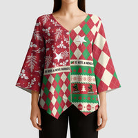 Personalized St Kitts & Nevis Cricket Christmas Kimono Sleeve Blouse Merry Xmas Patriots - Wonder Print Shop