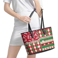 St Kitts & Nevis Cricket Christmas Leather Tote Bag Merry Xmas Patriots - Wonder Print Shop
