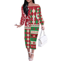 Personalized St Kitts & Nevis Cricket Christmas Off The Shoulder Long Sleeve Dress Merry Xmas Patriots - Wonder Print Shop