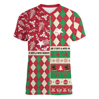 Personalized St Kitts & Nevis Cricket Christmas Women V-Neck T-Shirt Merry Xmas Patriots - Wonder Print Shop